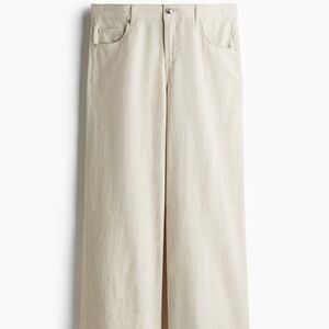 H&M WIDE-LEG LINEN-BLEND PANTS | Light Beige | Size 2